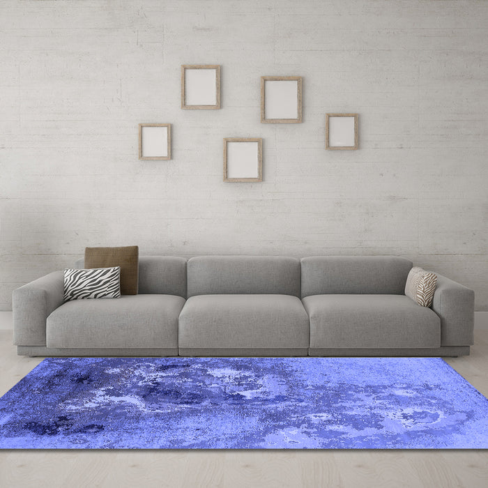 Machine Washable Oriental Blue Industrial Rug in a Living Room, wshurb2055blu