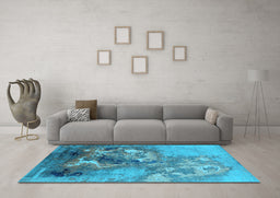 Machine Washable Oriental Light Blue Industrial Rug in a Living Room, wshurb2055lblu