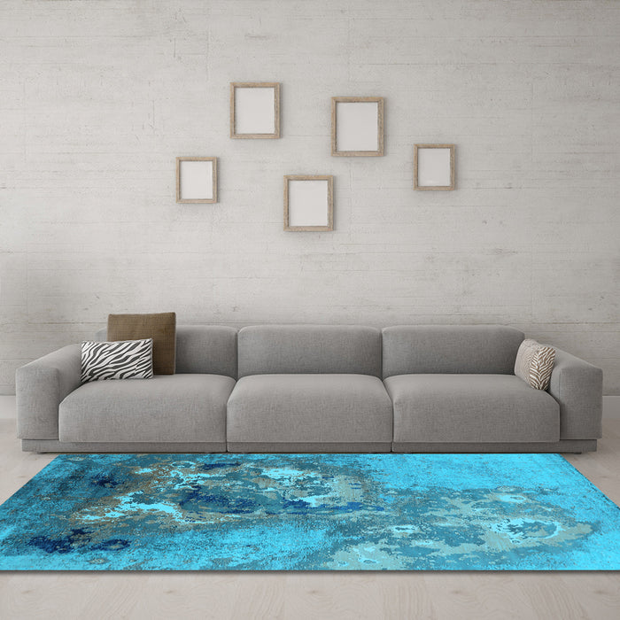 Machine Washable Oriental Light Blue Industrial Rug in a Living Room, wshurb2055lblu