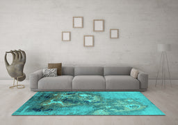Machine Washable Oriental Turquoise Industrial Area Rugs in a Living Room,, wshurb2055turq