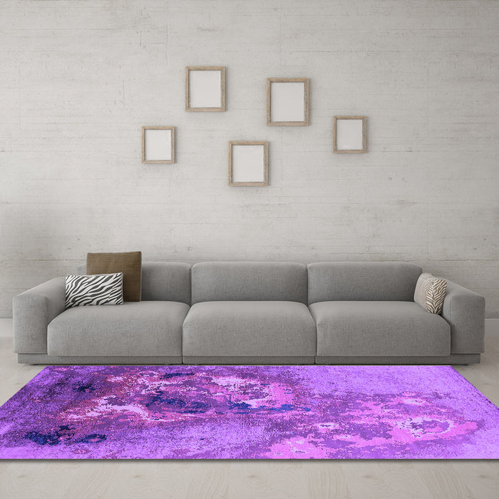 Machine Washable Oriental Purple Industrial Area Rugs in a Living Room, wshurb2055pur