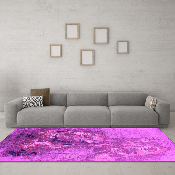 Machine Washable Oriental Pink Industrial Rug in a Living Room, wshurb2055pnk