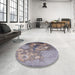 Round Machine Washable Industrial Modern Cloudy Gray Rug in a Office, wshurb2055