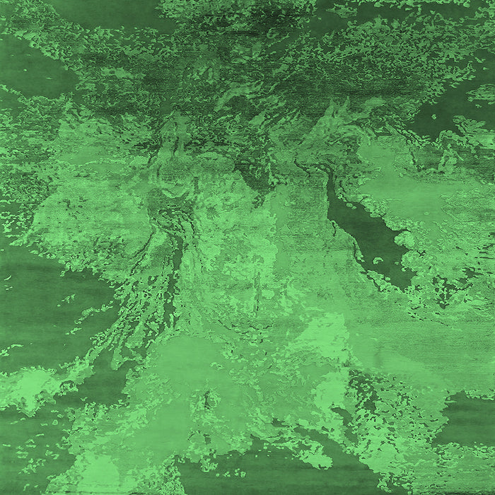 Square Machine Washable Oriental Emerald Green Industrial Area Rugs, wshurb2056emgrn