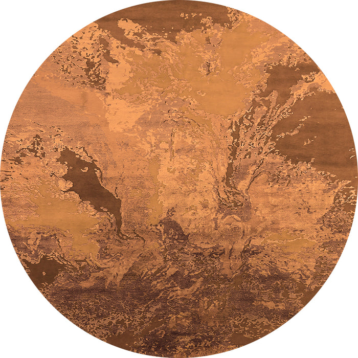 Round Machine Washable Oriental Orange Industrial Area Rugs, wshurb2056org