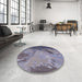 Round Mid-Century Modern Purple Oriental Rug in a Office, urb2056