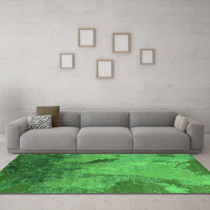 Machine Washable Oriental Green Industrial Area Rugs in a Living Room,, wshurb2056grn