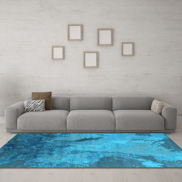 Machine Washable Oriental Light Blue Industrial Rug in a Living Room, wshurb2056lblu