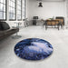 Round Mid-Century Modern Blue Oriental Rug in a Office, urb2057