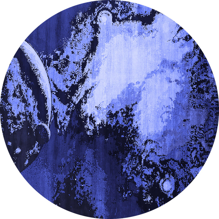 Round Machine Washable Oriental Blue Industrial Rug, wshurb2057blu