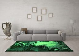Machine Washable Oriental Green Industrial Area Rugs in a Living Room,, wshurb2057grn