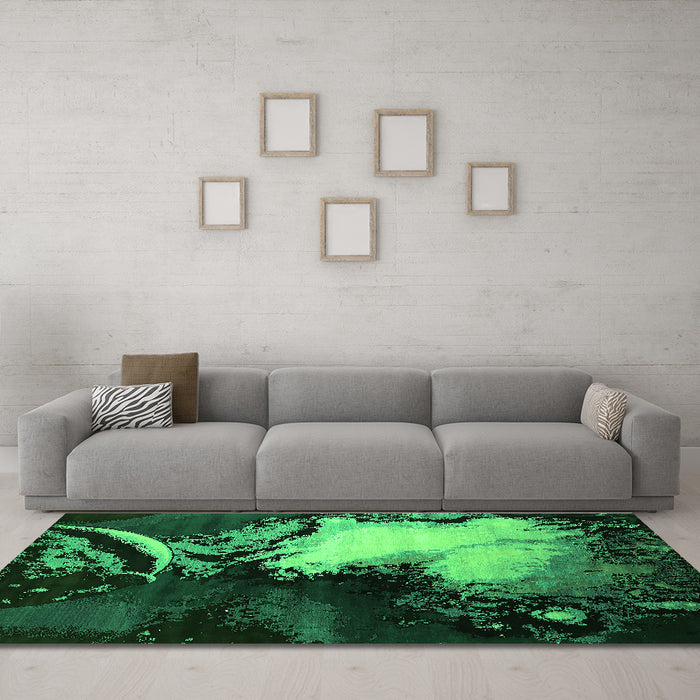 Machine Washable Oriental Green Industrial Area Rugs in a Living Room,, wshurb2057grn