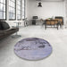 Round Mid-Century Modern Purple Oriental Rug in a Office, urb2058