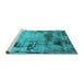 Sideview of Machine Washable Oriental Turquoise Industrial Area Rugs, wshurb2058turq