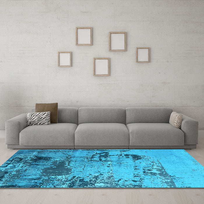 Machine Washable Oriental Light Blue Industrial Rug in a Living Room, wshurb2058lblu