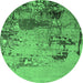 Round Machine Washable Oriental Emerald Green Industrial Area Rugs, wshurb2058emgrn