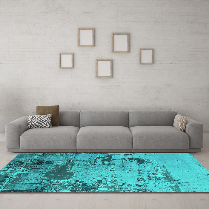 Machine Washable Oriental Turquoise Industrial Area Rugs in a Living Room,, wshurb2058turq