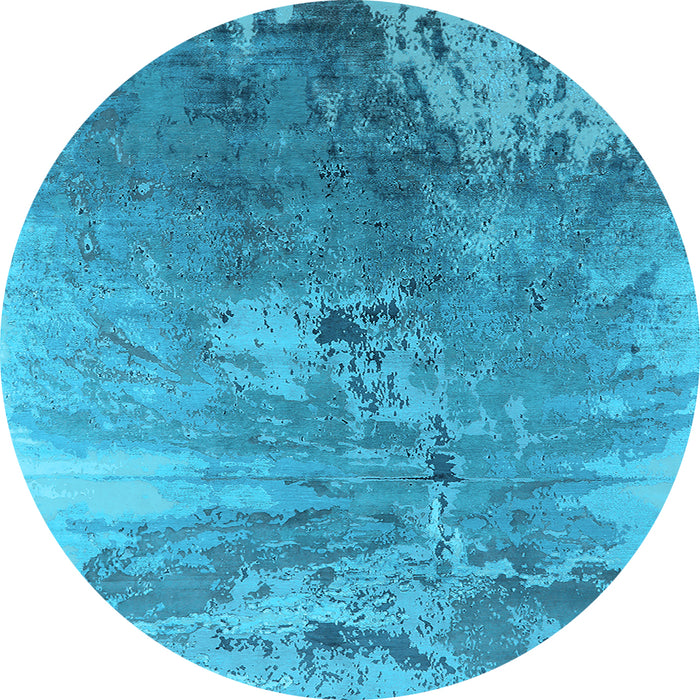 Round Machine Washable Oriental Light Blue Industrial Rug, wshurb2059lblu