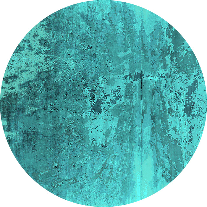 Round Machine Washable Oriental Turquoise Industrial Area Rugs, wshurb2059turq