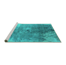 Sideview of Machine Washable Oriental Turquoise Industrial Area Rugs, wshurb2059turq