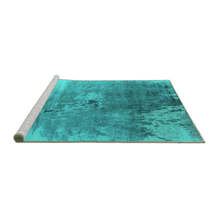 Sideview of Machine Washable Oriental Turquoise Industrial Area Rugs, wshurb2059turq