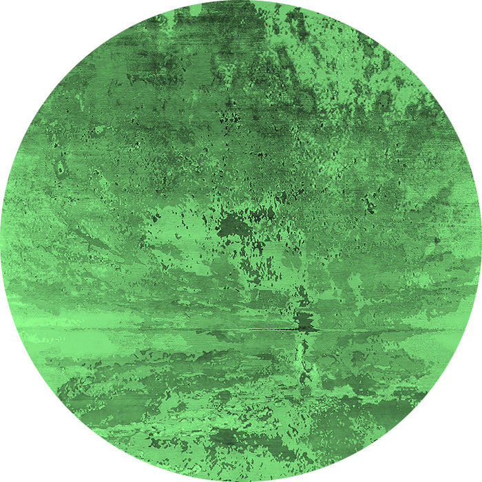 Round Machine Washable Oriental Emerald Green Industrial Area Rugs, wshurb2059emgrn