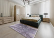 Mid-Century Modern French Lilac Purple Oriental Rug in a Bedroom, urb2059