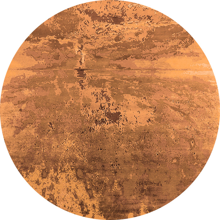 Round Machine Washable Oriental Orange Industrial Area Rugs, wshurb2059org