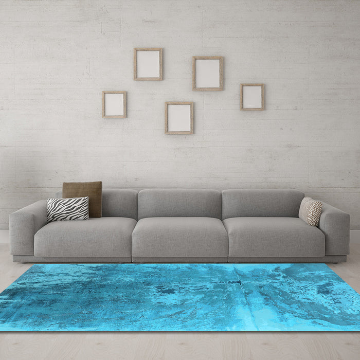 Machine Washable Oriental Light Blue Industrial Rug in a Living Room, wshurb2059lblu
