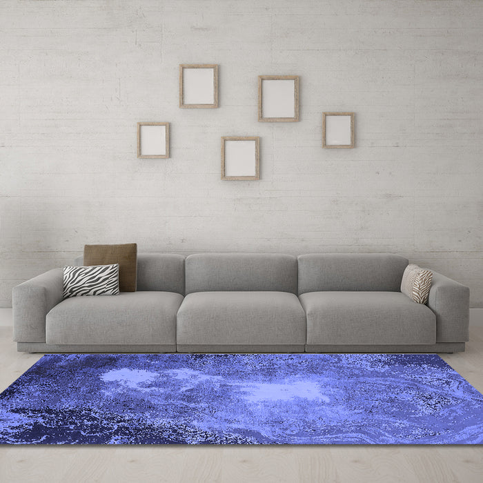 Machine Washable Oriental Blue Industrial Rug in a Living Room, wshurb2060blu