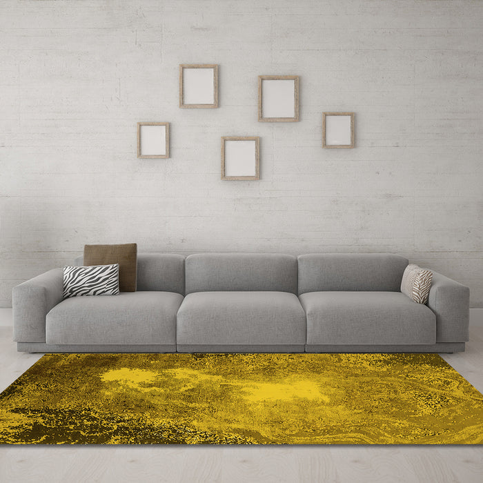 Machine Washable Oriental Yellow Industrial Rug in a Living Room, wshurb2060yw
