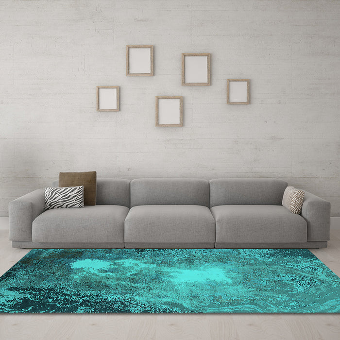 Machine Washable Oriental Turquoise Industrial Area Rugs in a Living Room,, wshurb2060turq
