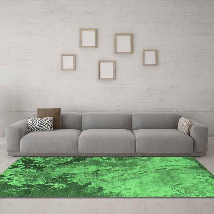 Machine Washable Oriental Emerald Green Industrial Area Rugs in a Living Room,, wshurb2061emgrn