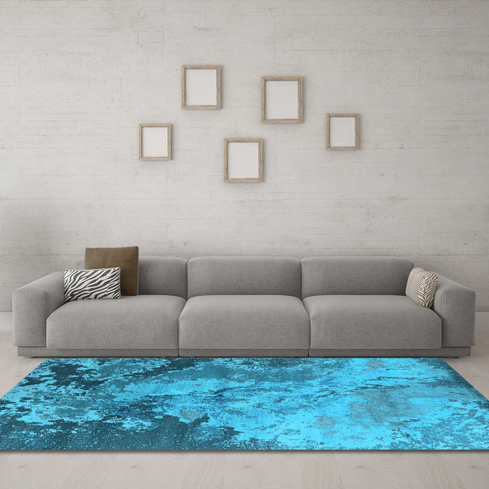 Machine Washable Oriental Light Blue Industrial Rug in a Living Room, wshurb2061lblu