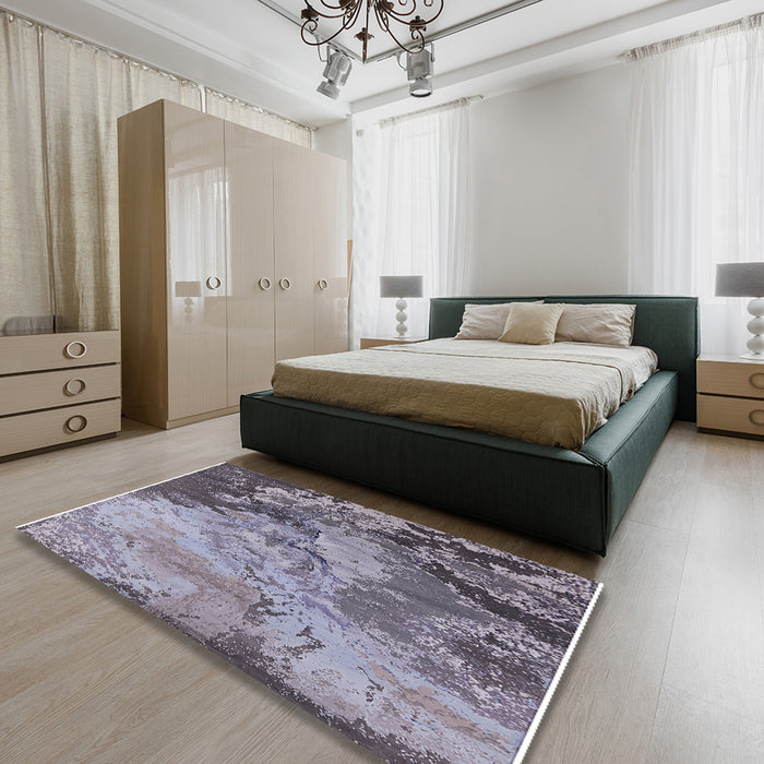 Mid-Century Modern Purple Oriental Rug in a Bedroom, urb2061