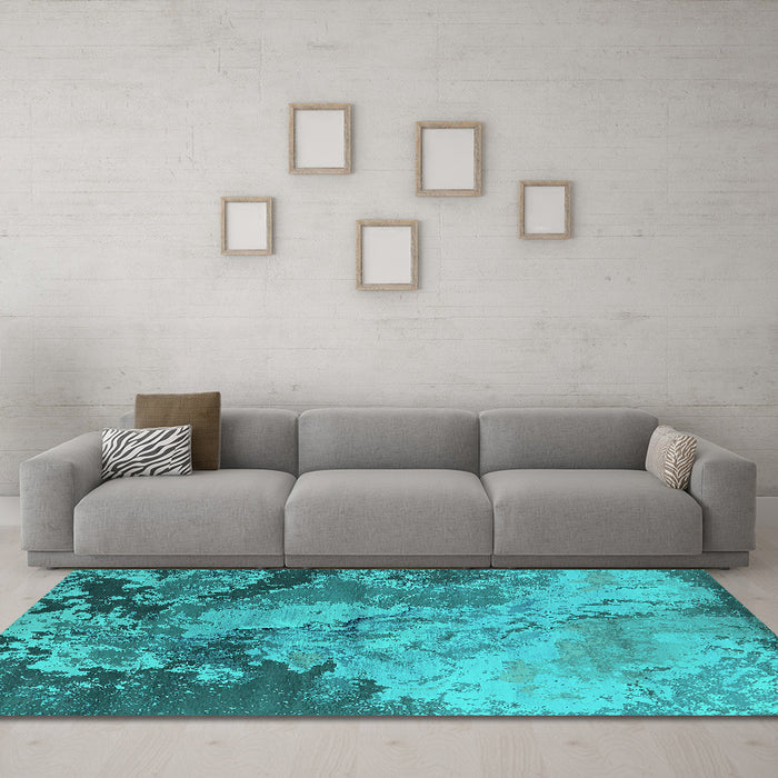 Machine Washable Oriental Turquoise Industrial Area Rugs in a Living Room,, wshurb2061turq