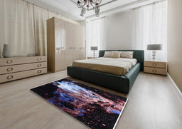 Mid-Century Modern Mid Gray Oriental Rug in a Bedroom, urb2062