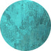 Round Machine Washable Oriental Turquoise Industrial Area Rugs, wshurb2063turq