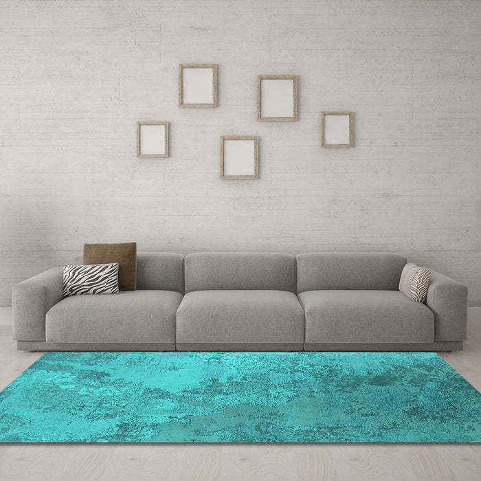 Machine Washable Oriental Turquoise Industrial Area Rugs in a Living Room,, wshurb2063turq