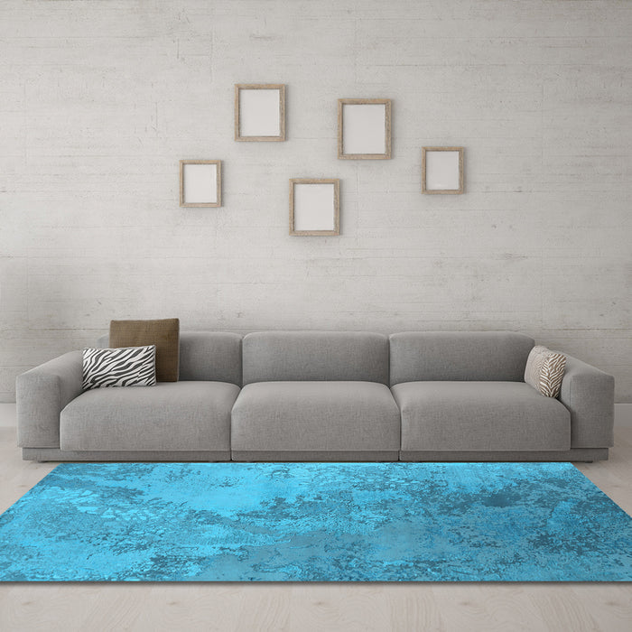 Machine Washable Oriental Light Blue Industrial Rug in a Living Room, wshurb2063lblu