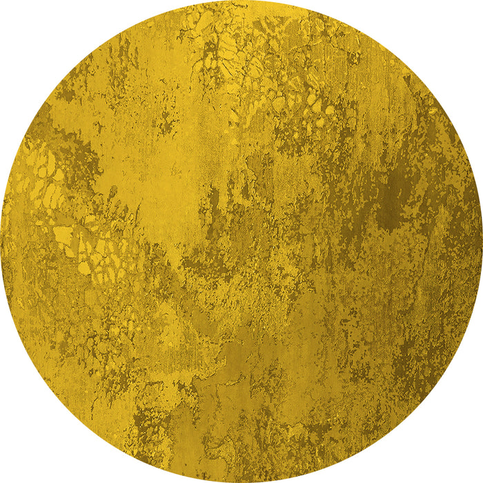 Round Machine Washable Oriental Yellow Industrial Rug, wshurb2063yw