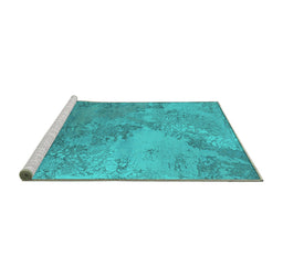 Sideview of Machine Washable Oriental Turquoise Industrial Area Rugs, wshurb2063turq