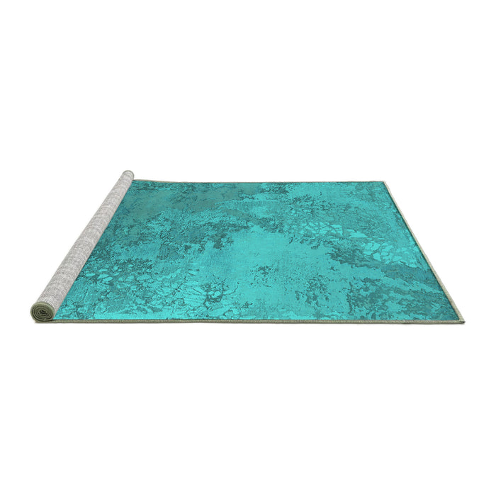 Sideview of Machine Washable Oriental Turquoise Industrial Area Rugs, wshurb2063turq