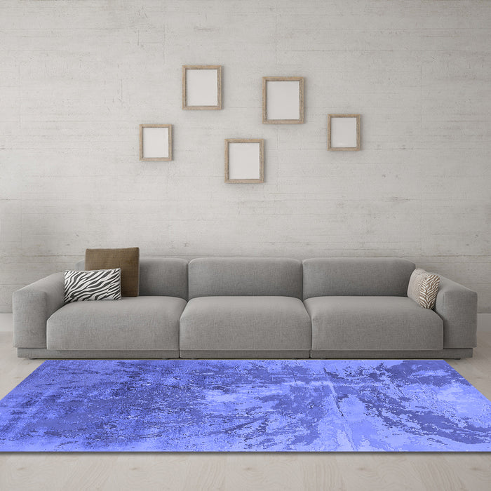 Machine Washable Oriental Blue Industrial Rug in a Living Room, wshurb2064blu