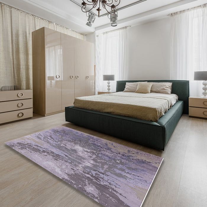 Mid-Century Modern Purple Oriental Rug in a Bedroom, urb2064