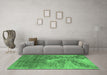 Machine Washable Oriental Emerald Green Industrial Area Rugs in a Living Room,, wshurb2064emgrn
