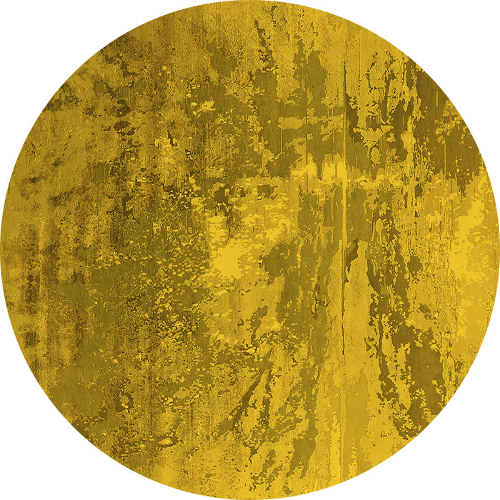 Round Machine Washable Oriental Yellow Industrial Rug, wshurb2064yw