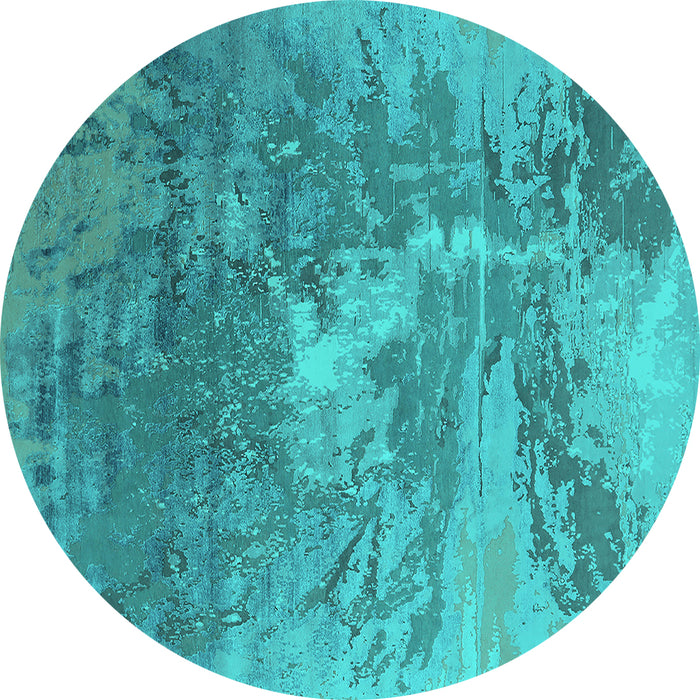 Round Machine Washable Oriental Turquoise Industrial Area Rugs, wshurb2064turq