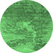 Round Machine Washable Oriental Emerald Green Industrial Area Rugs, wshurb2064emgrn