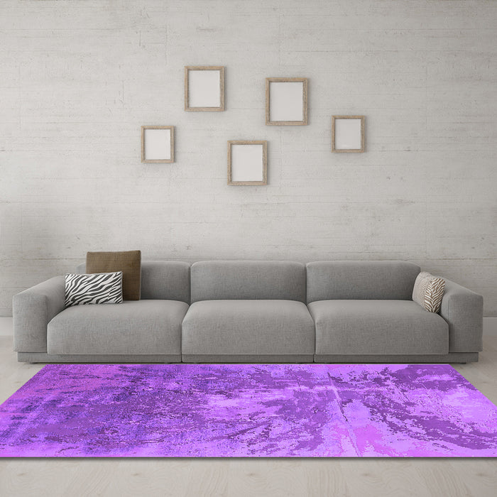 Machine Washable Oriental Purple Industrial Area Rugs in a Living Room, wshurb2064pur